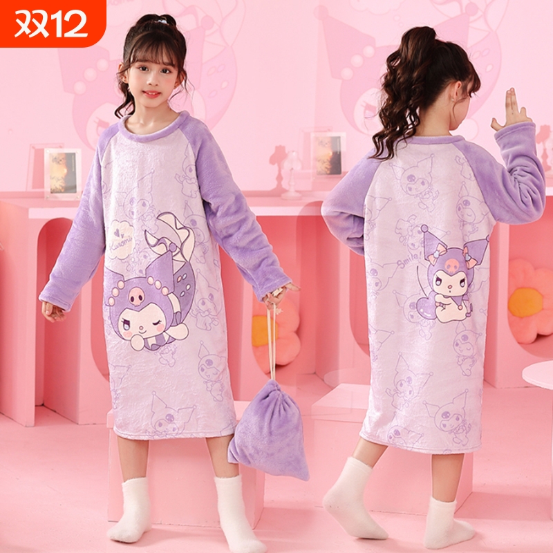 美乐蒂2025新款女童睡裙秋冬珊瑚绒保暖中大童宝宝儿童睡衣家居服