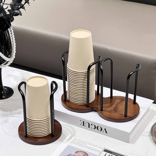 一次性杯子高级感取杯器胡桃木水杯收纳置物咖啡茶杯中古风纸杯架