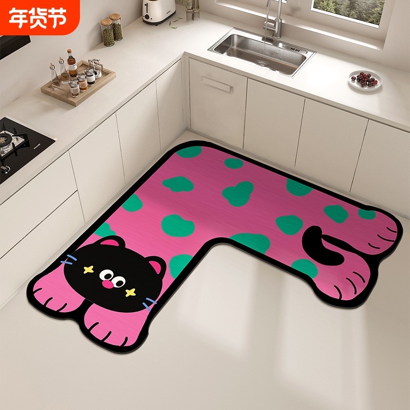 厨房地垫ins多巴胺L型专用吸水吸油脚垫速干硅藻泥地垫易打理脚垫,居家布艺,厨房地垫,淘宝优惠券,粉丝福利购,淘宝优惠卷