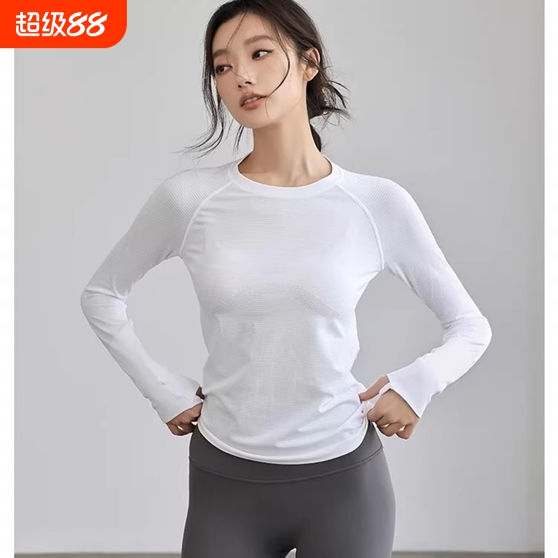 春夏瑜伽服女子高级感健身衣运动长袖圆领T恤跑步普拉提训练上衣