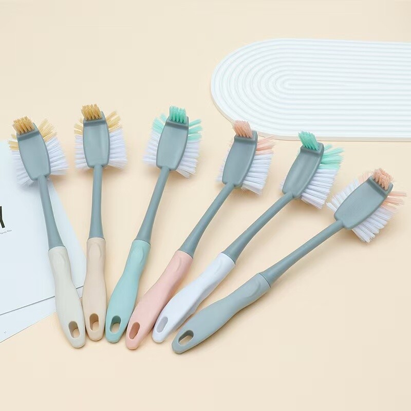 厨房长柄清洁刷双色双头家用洗锅洗碗刷子去油污不伤锅具清洁神器