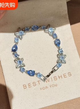 春夏小清新蓝色闪钻花朵手链女甜美清冷手环简约百搭高级时尚手饰