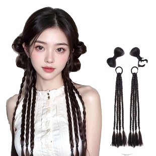 y2k假发辫子女马尾甜酷辣妹亮钻麻花拳击辫蝴蝶结自然双马尾假发