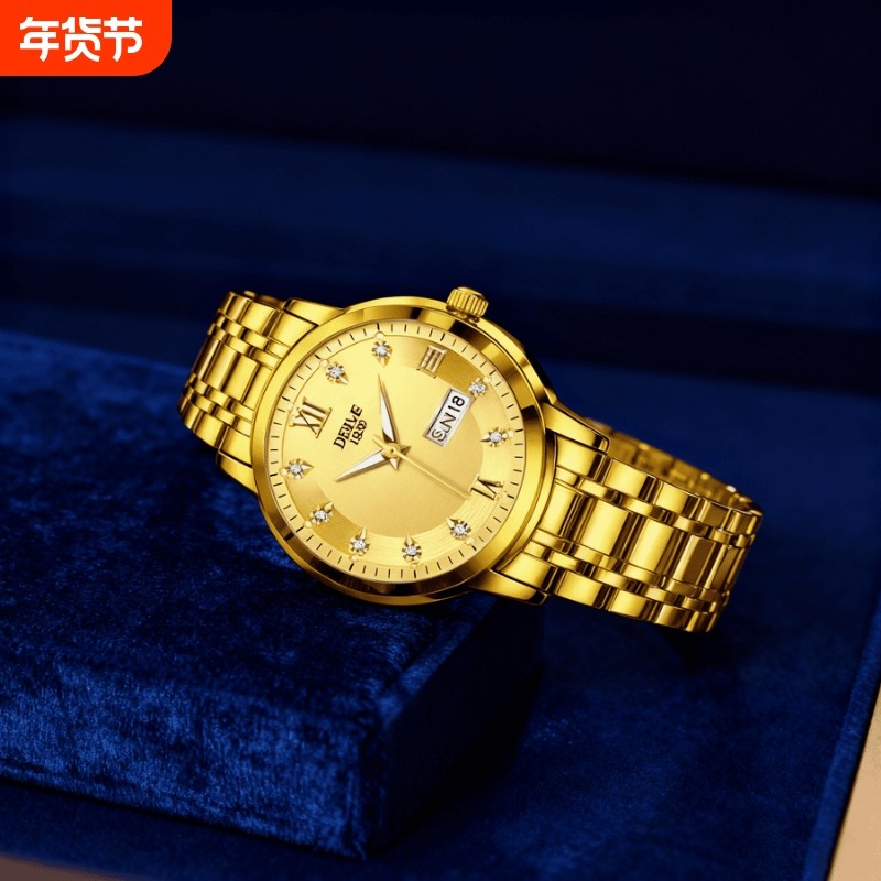 镂空男士手表男正品名牌全自动非机械表钢带男款商务防水石英腕表