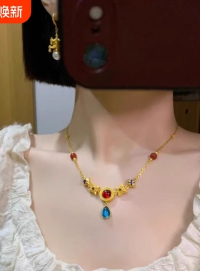 花丝宫廷复古项链女金色国风锁骨链毛衣链时尚百搭设计高级感颈链