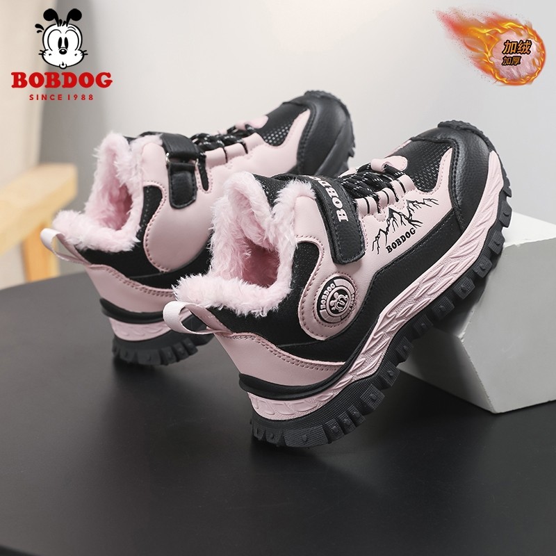 巴布豆儿童运动鞋加绒保暖大棉鞋2025冬季新款东北户外女童雪地鞋