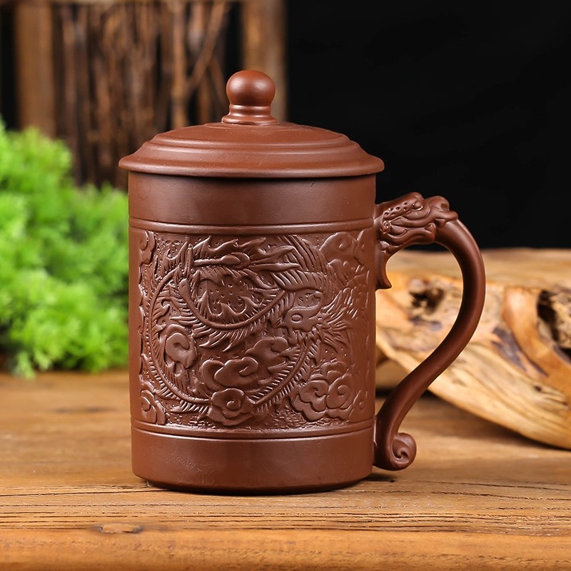 办公紫砂杯家用茶杯主人杯宜兴泡茶杯男士陶瓷杯子过滤单个带盖杯