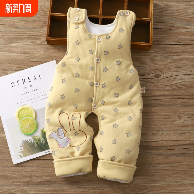 童泰婴儿背带裤冬装男宝宝棉裤夹棉女小月龄开裆加棉冬季加绒连体