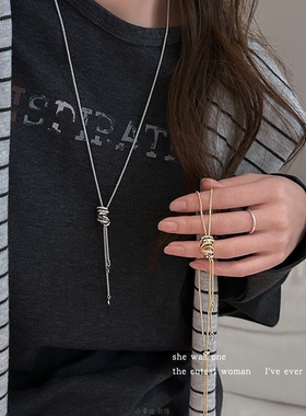 缠绕丝带项链女款秋冬百搭锁骨链长款毛衣链流苏爱心吊坠挂脖首饰