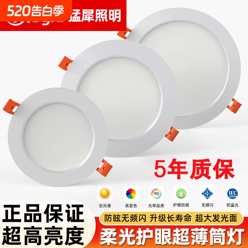 筒灯led嵌入式天花灯吊顶洞灯高亮圆形吊顶客厅家用店铺照明商用