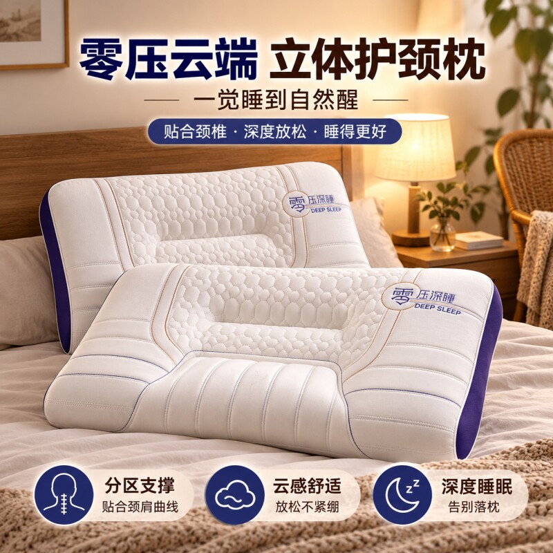 太空舱零压护颈枕头宿舍成人护颈椎助睡眠专用枕芯不塌陷记忆乳胶图片