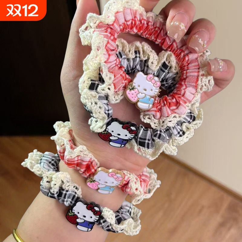 甜美Kitty猫蕾丝小肠发圈女高级感低马尾扎头发头饰可爱发绳发饰