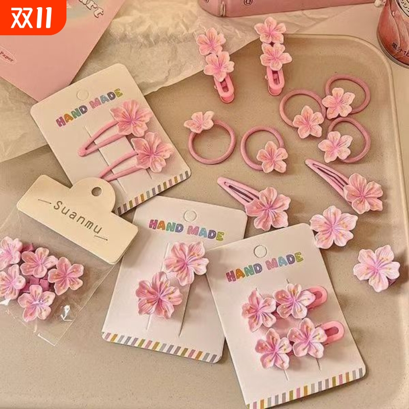 少女拍照粉嫩樱花发夹春日可爱夹子女百搭侧边前额发卡刘海夹花朵