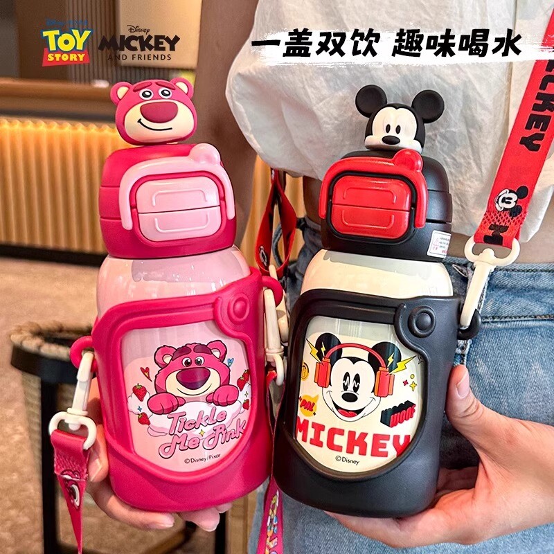 迪士尼草莓熊儿童保温杯316男女水壶学生上学专用水杯喝水开盖