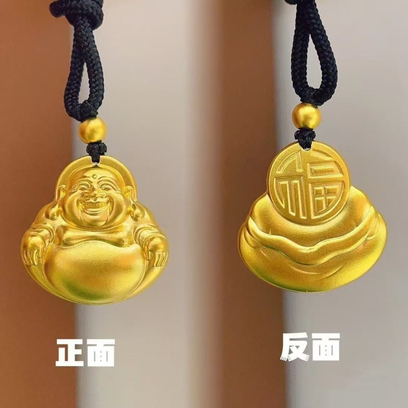 金店同款沙金平安扣佛头百福平安扣吊坠男女项链铜制饰品南非锡金
