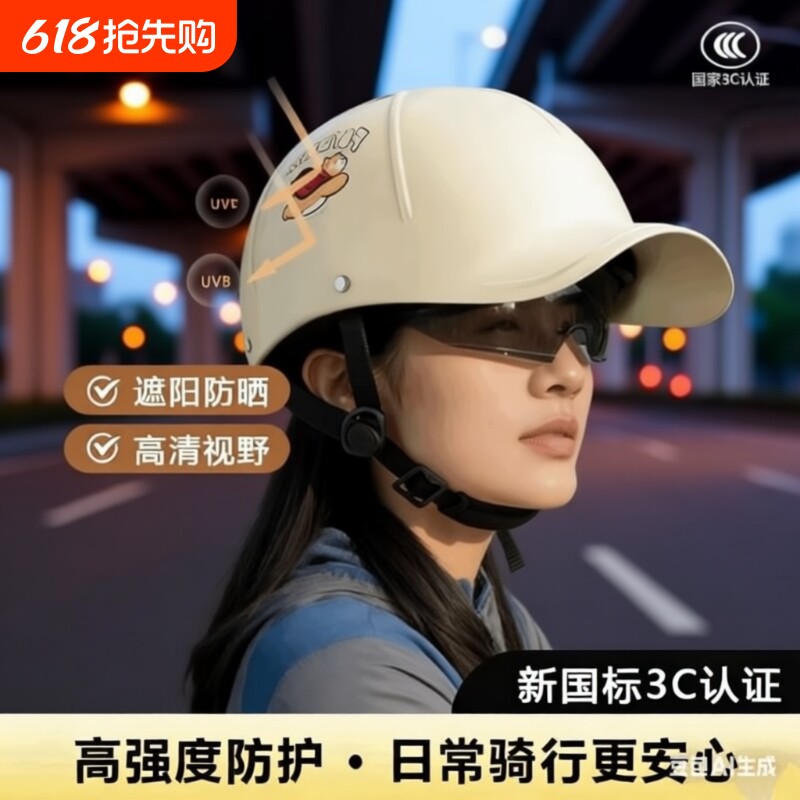 头盔国标3C认证电动摩托车鸭舌帽男士夏防晒透气安全帽女四季通用