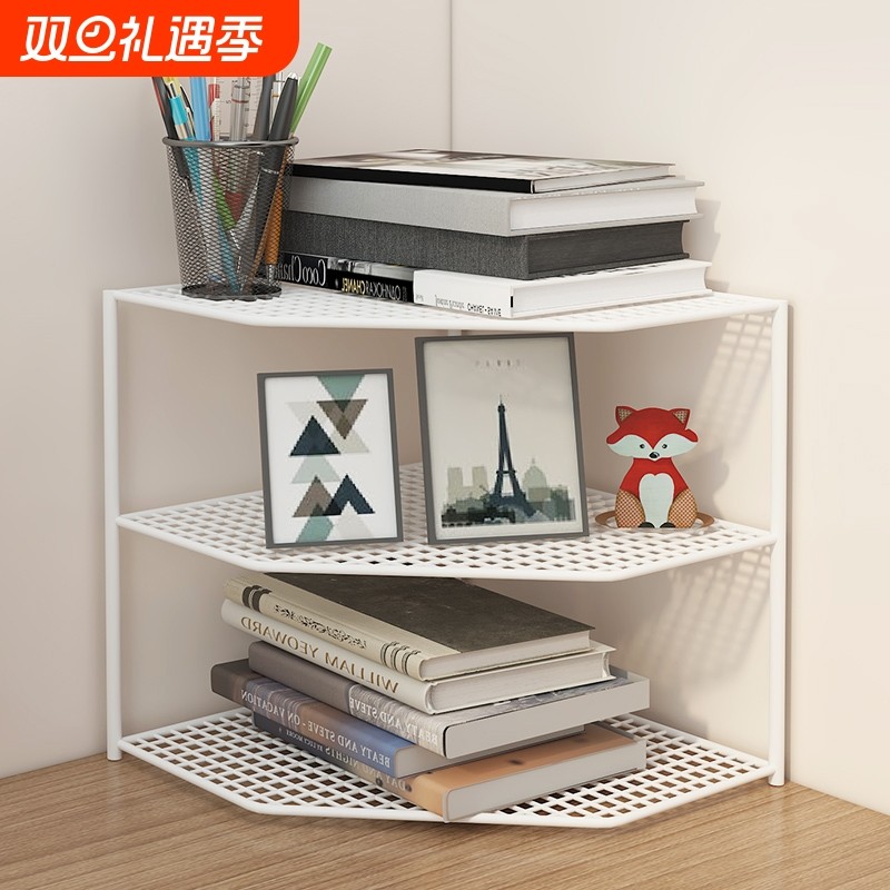 转角书架墙角置物架桌面角落整理书桌上三角书柜办公室拐角收纳架