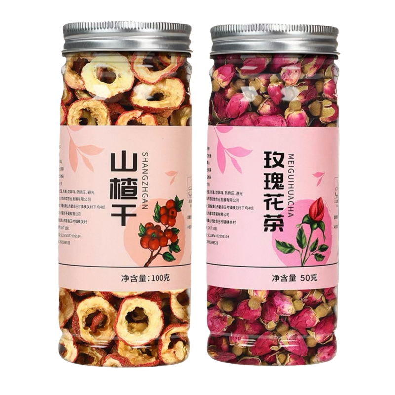 特级无核山楂干1罐100g玫瑰花茶1罐50g泡水大颗粒无杂质无添加