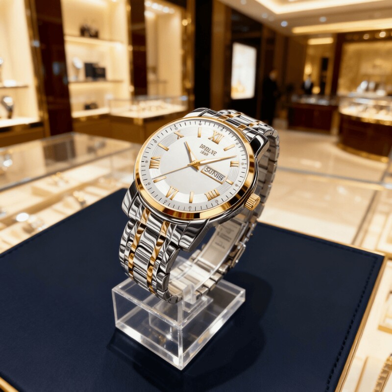 正品瑞士2024新款手表男士全自动机械风防水精钢带双日历男表夜光