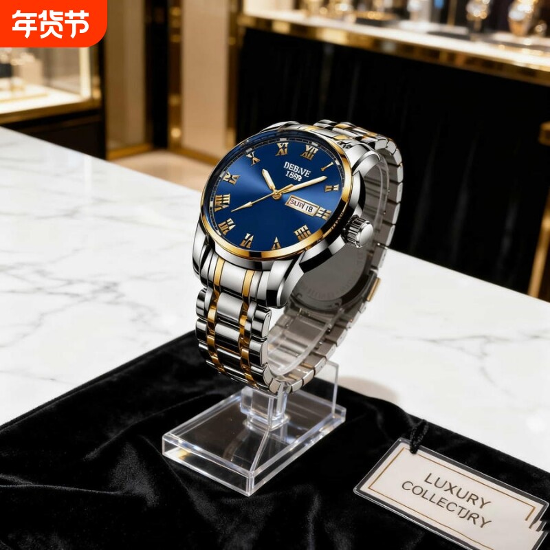 老人手表男士中老年人女士机械大数字对表夫妻爸爸妈妈款防水石英