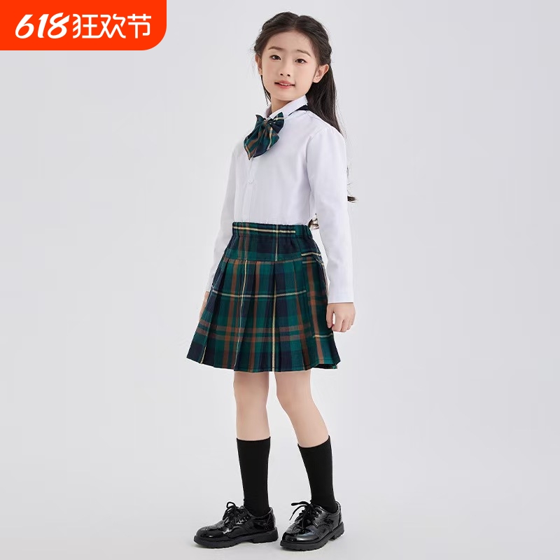 春夏英伦风班服白衬衫藏青长裤新品小学生格子裙毕业合影演出套装