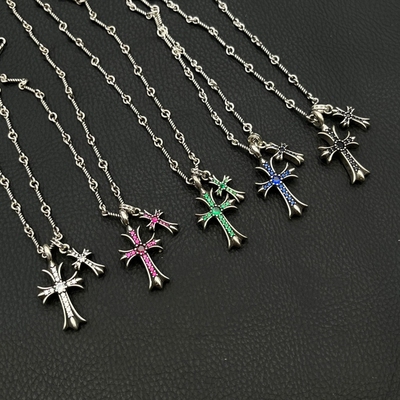 ODEKvintage复古双十字架项链男女镶钻个性百搭轻奢重工经典