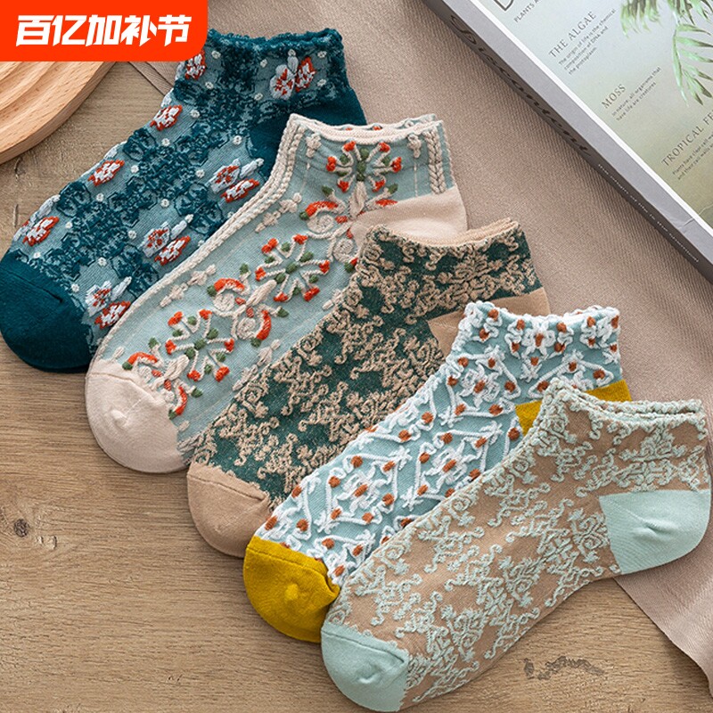 复古袜子女纯棉短袜浅口秋冬厚款ins潮可爱日系甜美学生低帮船袜