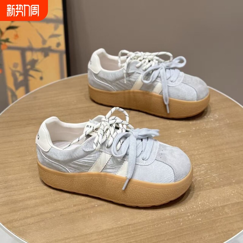 爆款复古德训鞋女2026春季新款超火松糕摇摇鞋拼色平底休闲板鞋潮