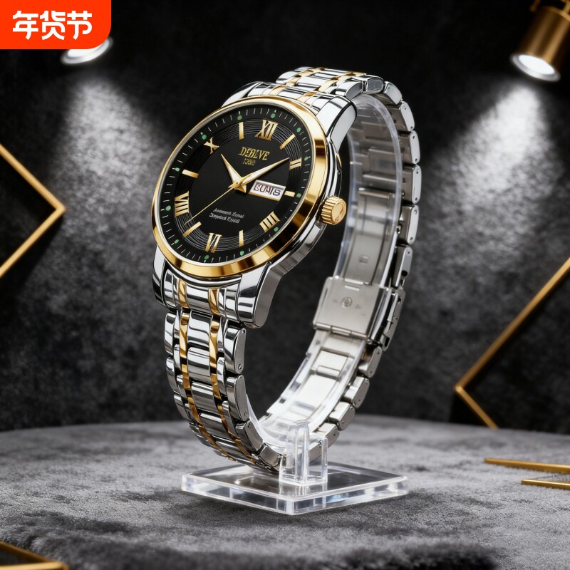 手表男款机械风全自动防水高级感全自动男表数字双日历防水腕表男