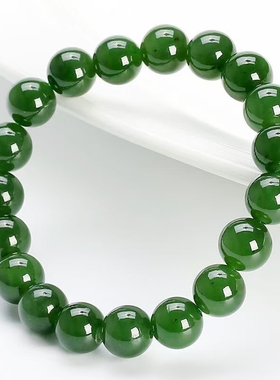 碧绿色手链碧玉手串圆珠菠菜绿