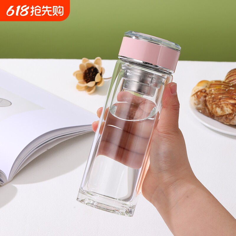 双层玻璃杯女士便携口袋杯泡茶杯耐高温食品级高颜值水杯高硼硅