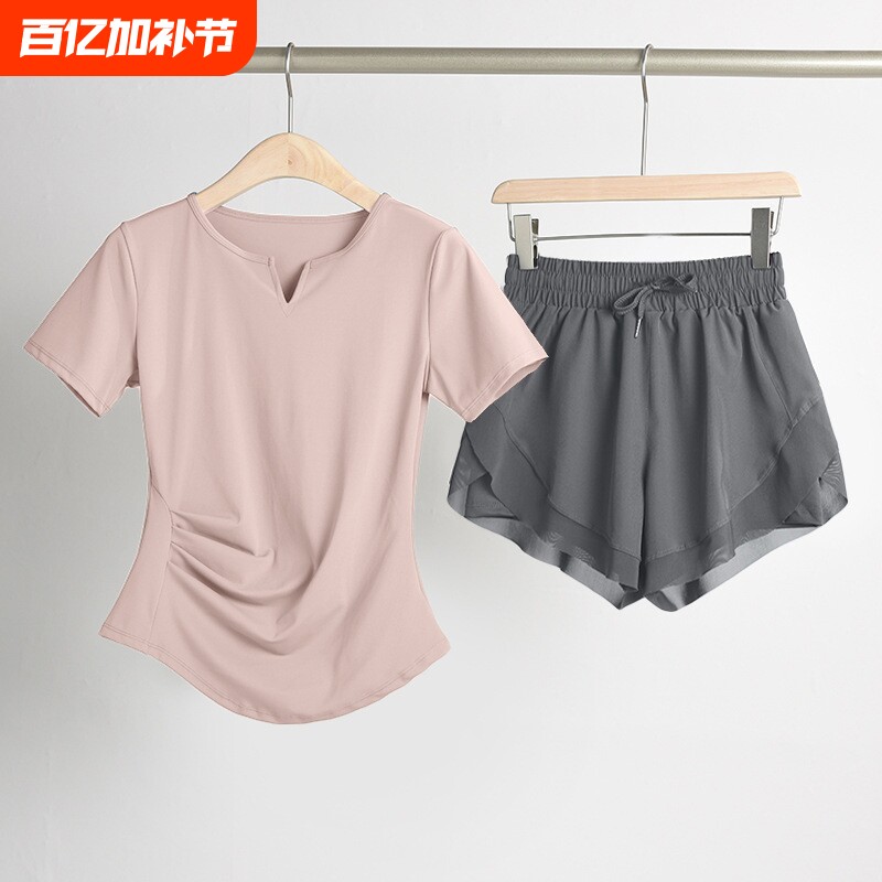 健身套装女夏季速干短袖性感晨跑步运动衣专业高端时尚瑜伽服薄款