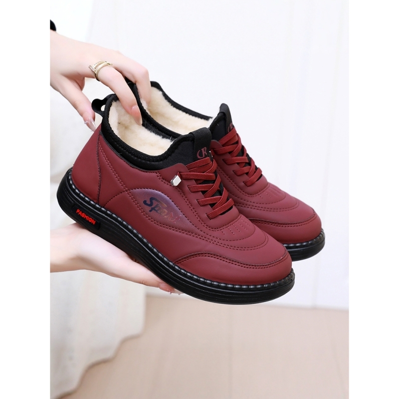 啄木鸟棉鞋女2025冬季新款老北京棉鞋皮面防水保暖短靴加绒加厚妈