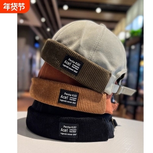 无檐瓜皮帽子女日系嘻哈雅痞地主帽新款潮牌复古时尚水手帽男秋冬