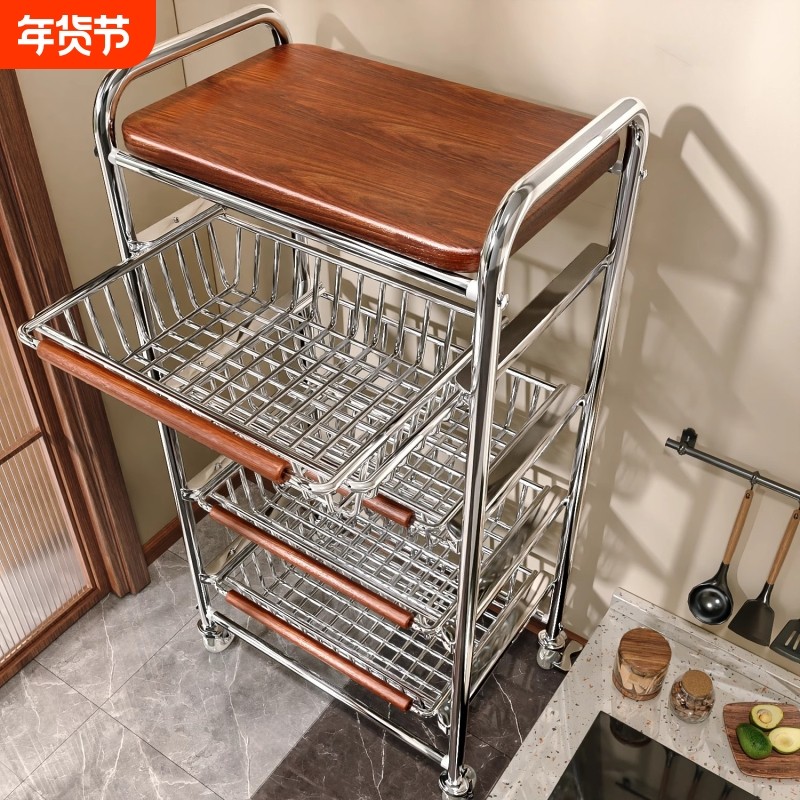 中古风厨房置物架多功能果蔬菜篮零食小推车多层抽拉式移动小推车,住宅家具,移动边几/推车,淘宝优惠券,粉丝福利购,淘宝优惠卷