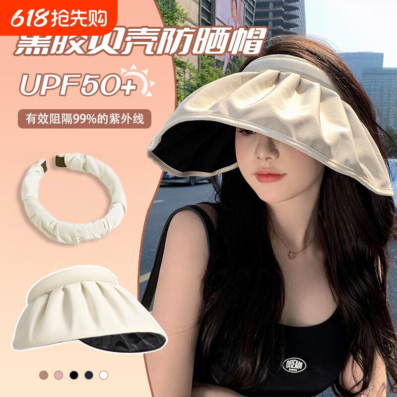 防晒帽遮阳帽女防紫外线2026新款大帽檐贝壳夏天空顶帽子遮脸发箍