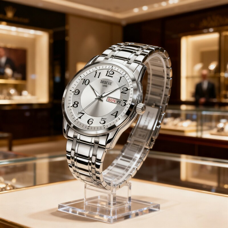 正品瑞士2024新款手表男士全自动机械风防水精钢带双日历男表夜光