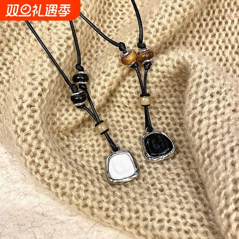 皮绳项链抽拉秋冬高档拉德高级新款毛衣配饰爆款锁骨民族风项链