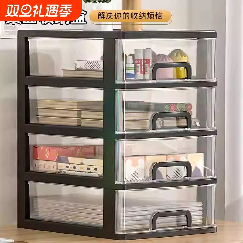 桌面文具收纳盒家用抽屉式大容量多层化妆品置物架透明杂物整理盒