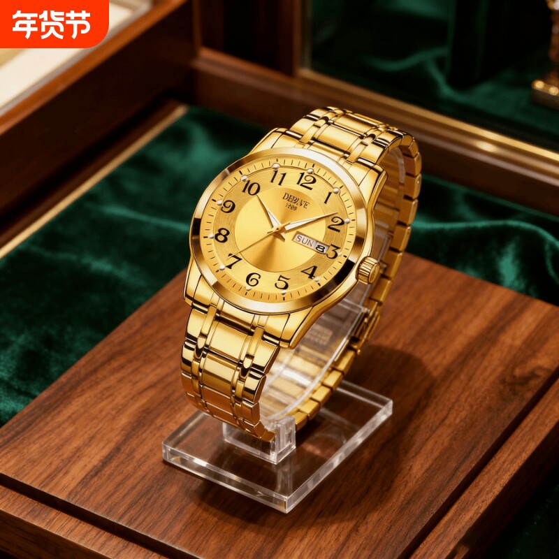 全自动男表手表男款机械风全自动防水数字双日历防水腕表男高级感