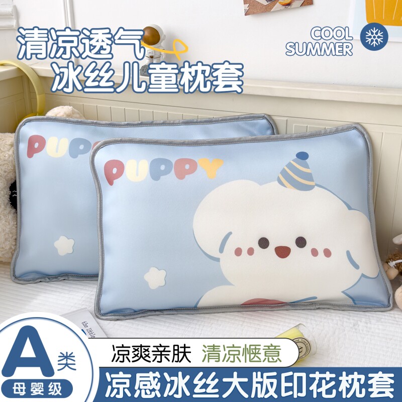 夏季儿童冰丝枕套一对装夏天凉感枕头套40x60cm幼儿园宝宝枕芯套图片