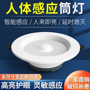 人体感应筒灯LED智能雷达感应嵌入式 天花灯过道楼梯走廊走道射灯