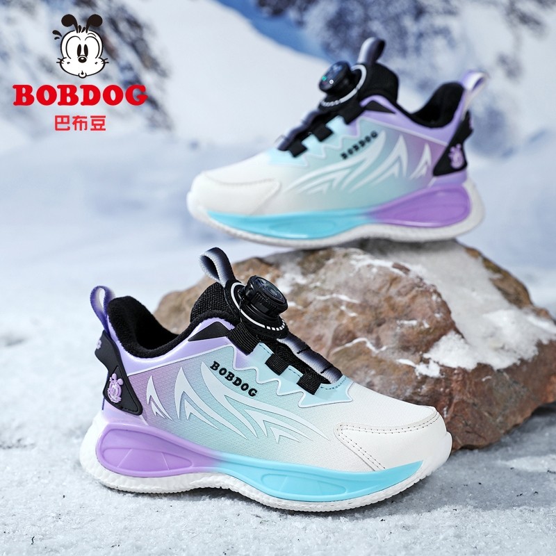 巴布豆女童运动鞋2025秋冬新款加绒保暖女学生跑步鞋子防水防滑