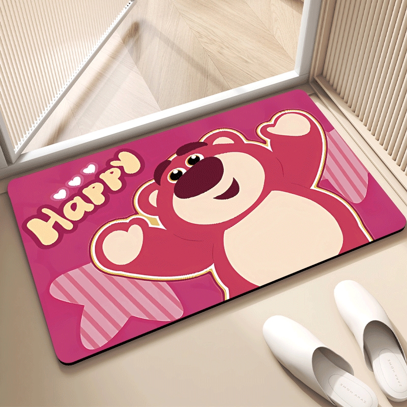 草莓熊浴室防滑地垫卫生间脚垫入户门垫进门地毯厕所硅藻泥吸水垫