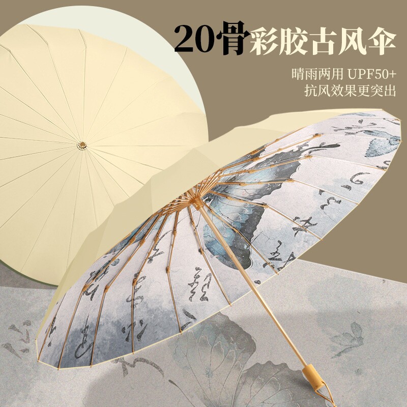 天堂伞20骨三折遮阳伞新款彩胶防晒女生防紫外线法式复古晴雨两用