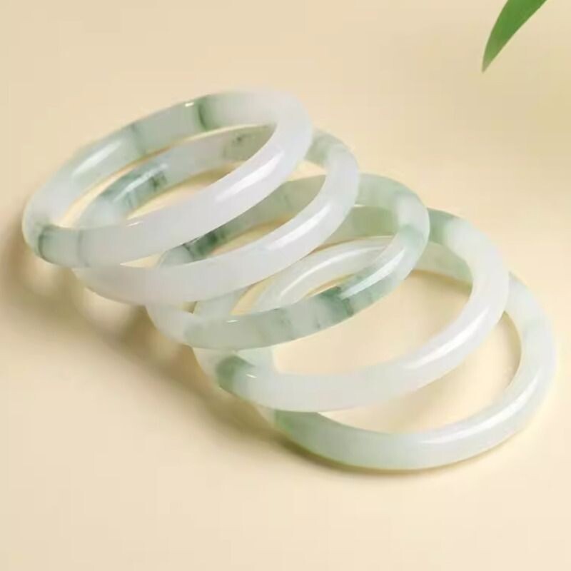 正品新疆天山翠手镯飘花带翠真玉石圆条手镯子国风百搭妈妈女友礼