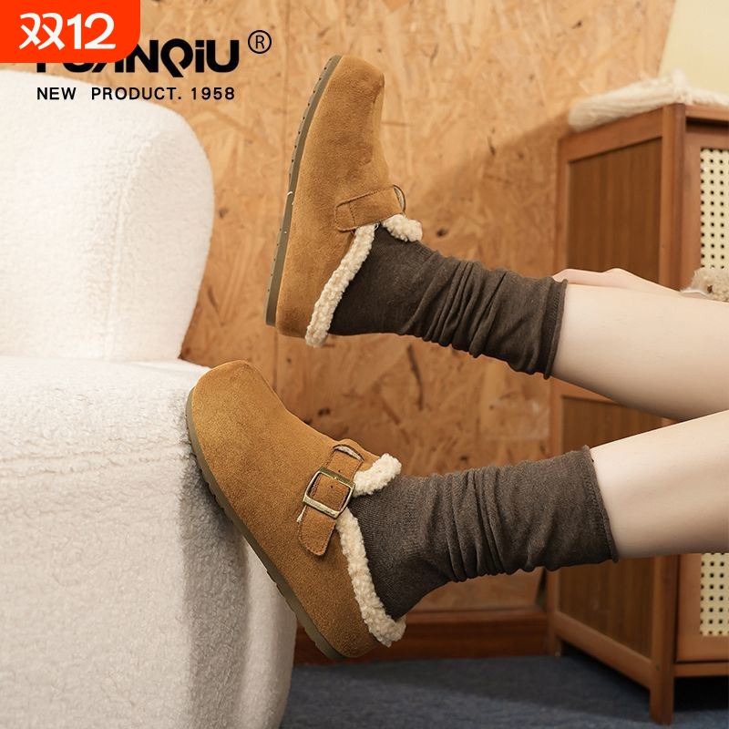 环球加绒厚底勃肯鞋女款2025冬季新款复古雪地靴轻便防滑保暖棉鞋