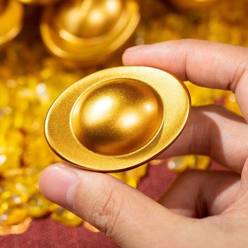 高档实心镀沙金大号元宝摆件礼品直径2.5厘米礼品工艺品聚宝盆缸