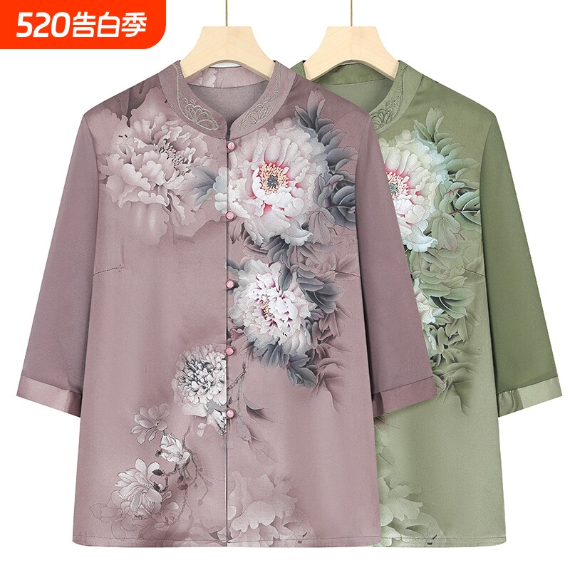 妈妈装2025夏装新款女中老年人雪纺衬衫奶奶夏季中袖老人太太衣服