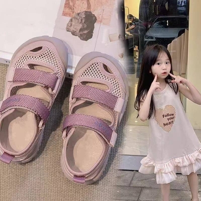 网红爆款女童包头凉鞋夏款运动鞋2025新款夏季男童鞋子透气网面鞋